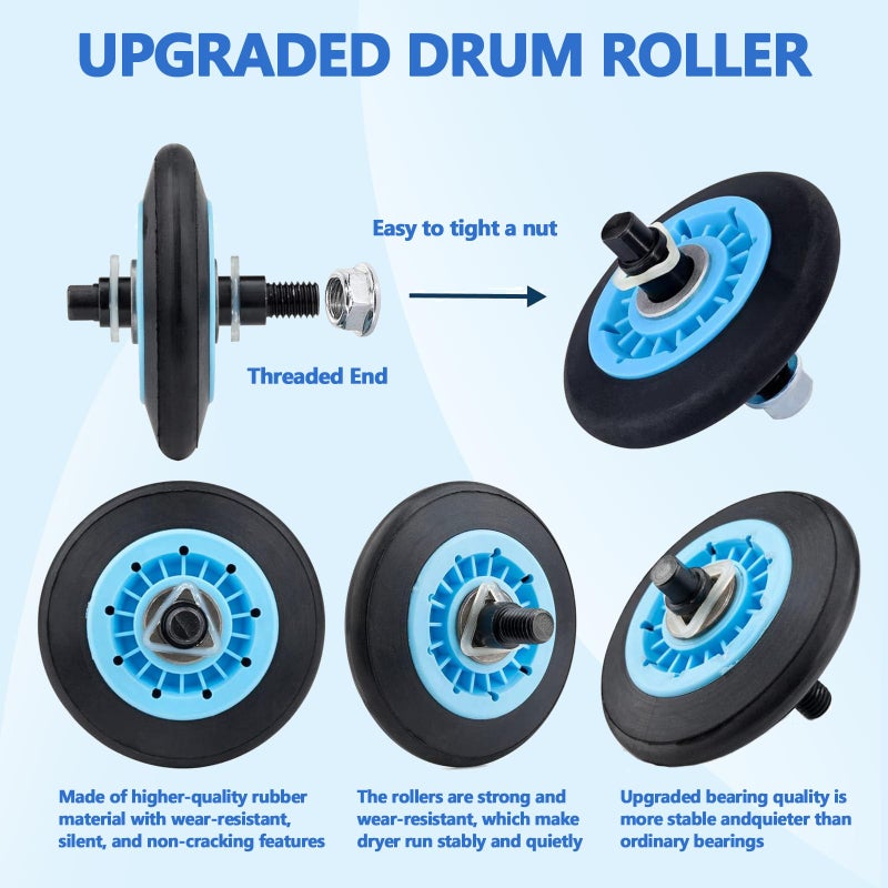 LFORBB ã€Upgradedã€‘Dryer Roller Replacement Part for Samsung DV42H5000EWA3 DV45H7000EWA2 DV48H7400EWA2 DV42H5200EPA3 DV40J3000EWA2, DC97-16782A Dryer Roller DC93-00634A Idler Pulley 6602-001655 Dryer Belt Kit - Image 5